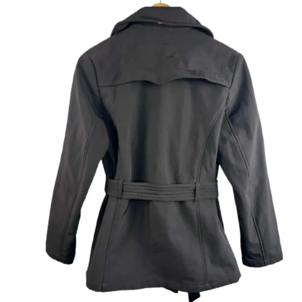 Tommy Hilfiger Women's Black Belted Double Breasted Fleece Trench Coat Size S